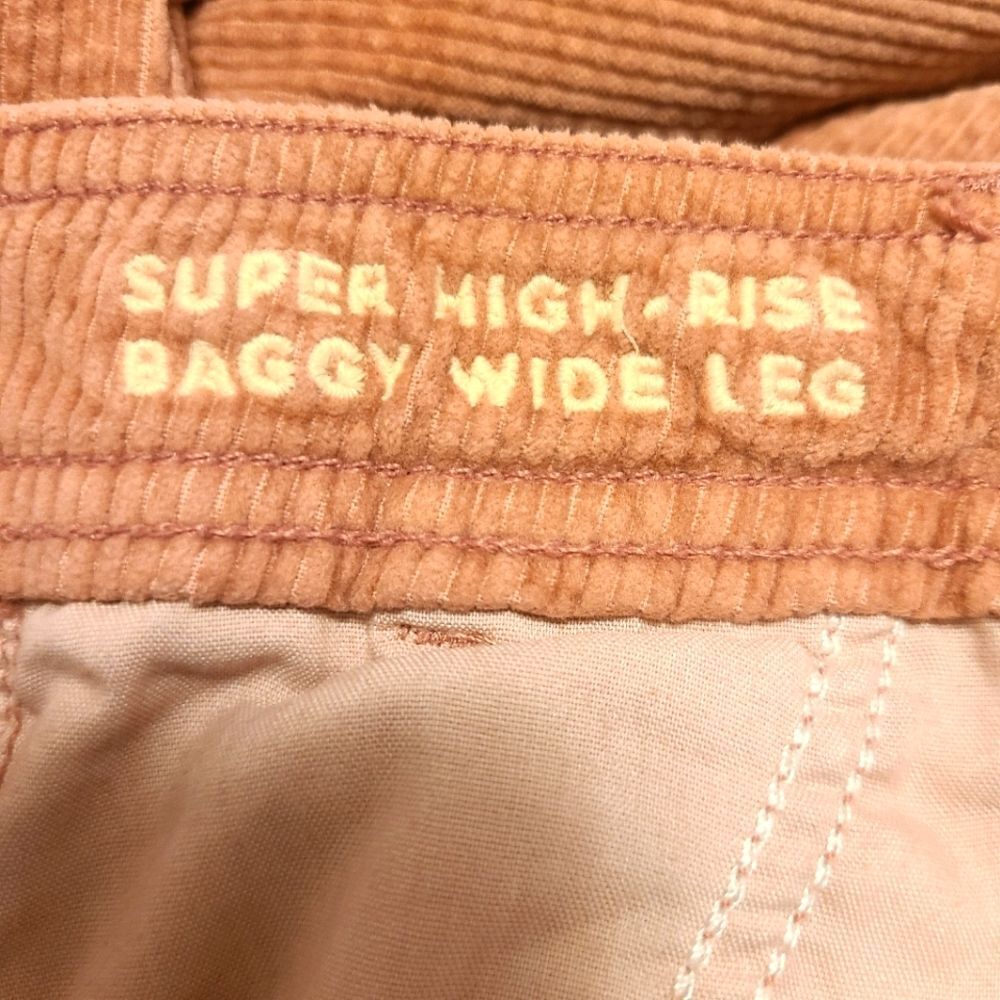 American Eagle Cargo Pants Salmon Pink Corduroy Super High Rise Baggy Wide Leg - Picture 7 of 10